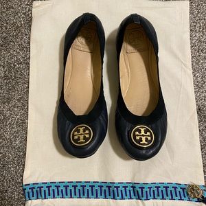 TORY BURCH Leather Ballet Flats, DARK BLUE US 8
